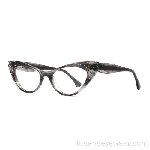 Occhiali ottici di lusso Diamond Cat Eye Acetatito